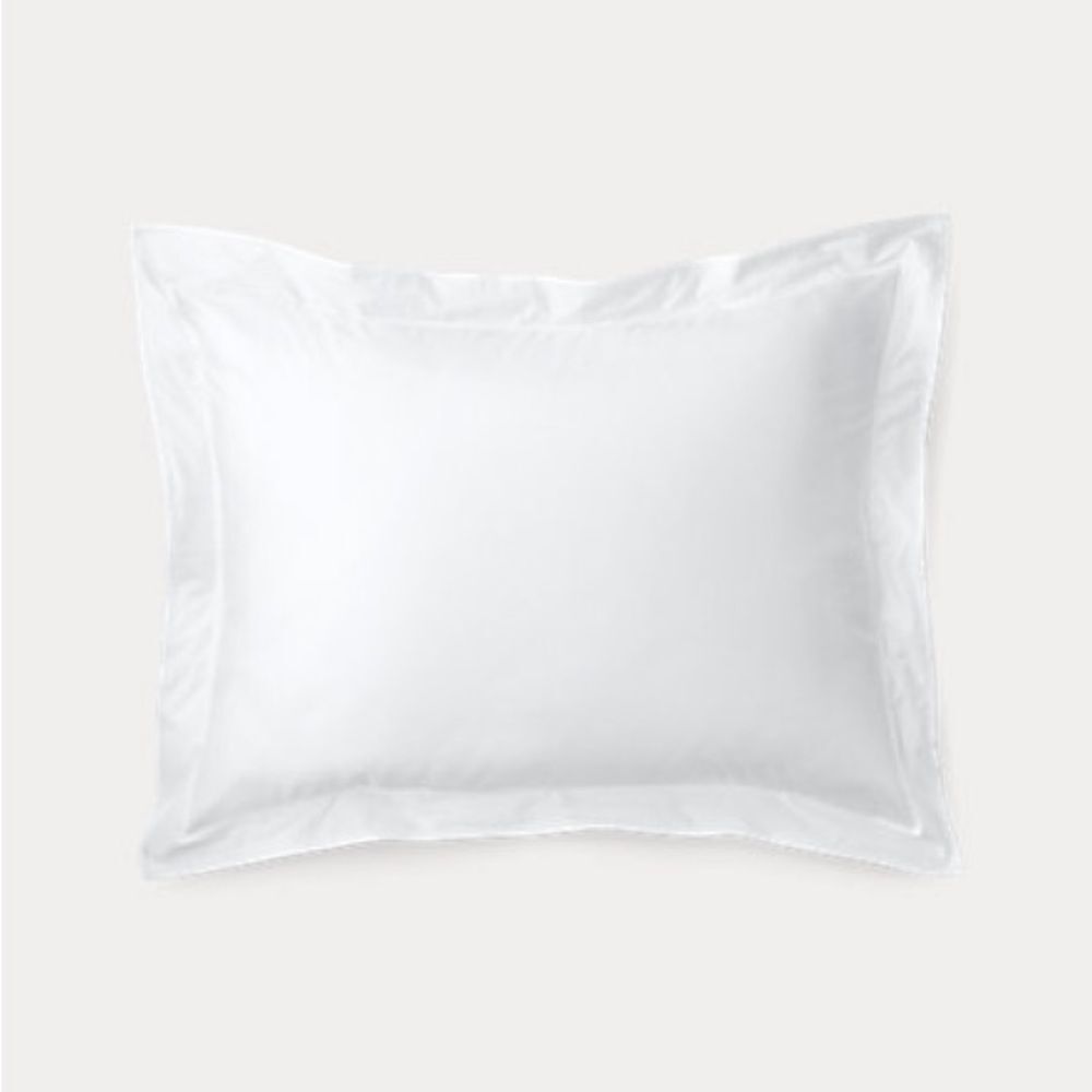 Ralph Lauren Spencer Border Sateen solid White Standard Pillow Sham‎ retail $120